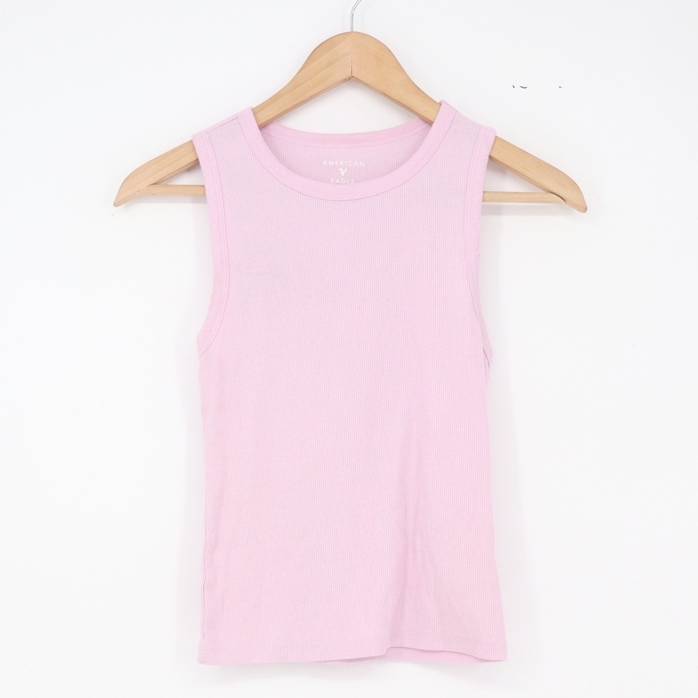 American Eagle Tank Top Womens S Ribbed Pink Crew Neck Sleeveless Excellent